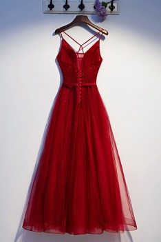 Burgundy Sexy Open Back Sequins Long Prom Dress - MYS67025