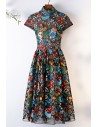 Unique Exotic Tea Length Party Dress Colorful Pattern With Collar - MYS68003