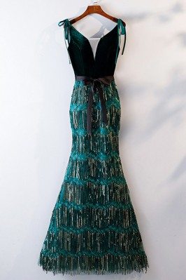 Unique Green Sequins Mermaid Formal Dress Long With Straps - MYS68062