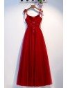 Burgundy Aline Long Tulle Party Dress With Beadings Straps - MYS68072