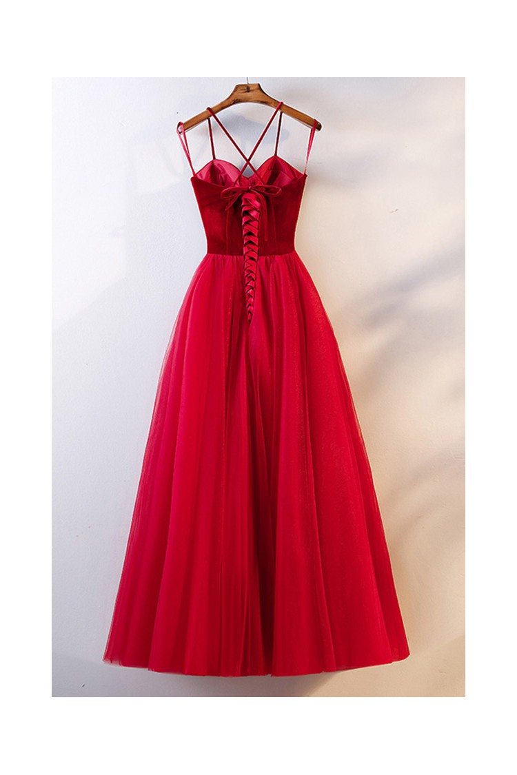 Simple Long Red Corset Back Prom Party Dress With Straps - $128.579 #