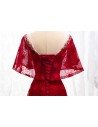 Formal Long Red Lace Burgundy Dress With Cape - MYS67015