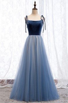 Aline Blue Tulle Prom Party Dress With Straps - MYS67005