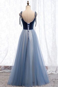 Aline Blue Tulle Prom Party Dress With Straps - MYS67005