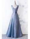 Sparkly Blue Long Aline Party Dress Vneck With Pleated - MYS68023