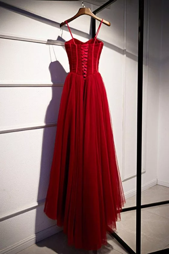 Red Straps Corset Tulle A-Line Stylish Elegant Prom Formal Dress