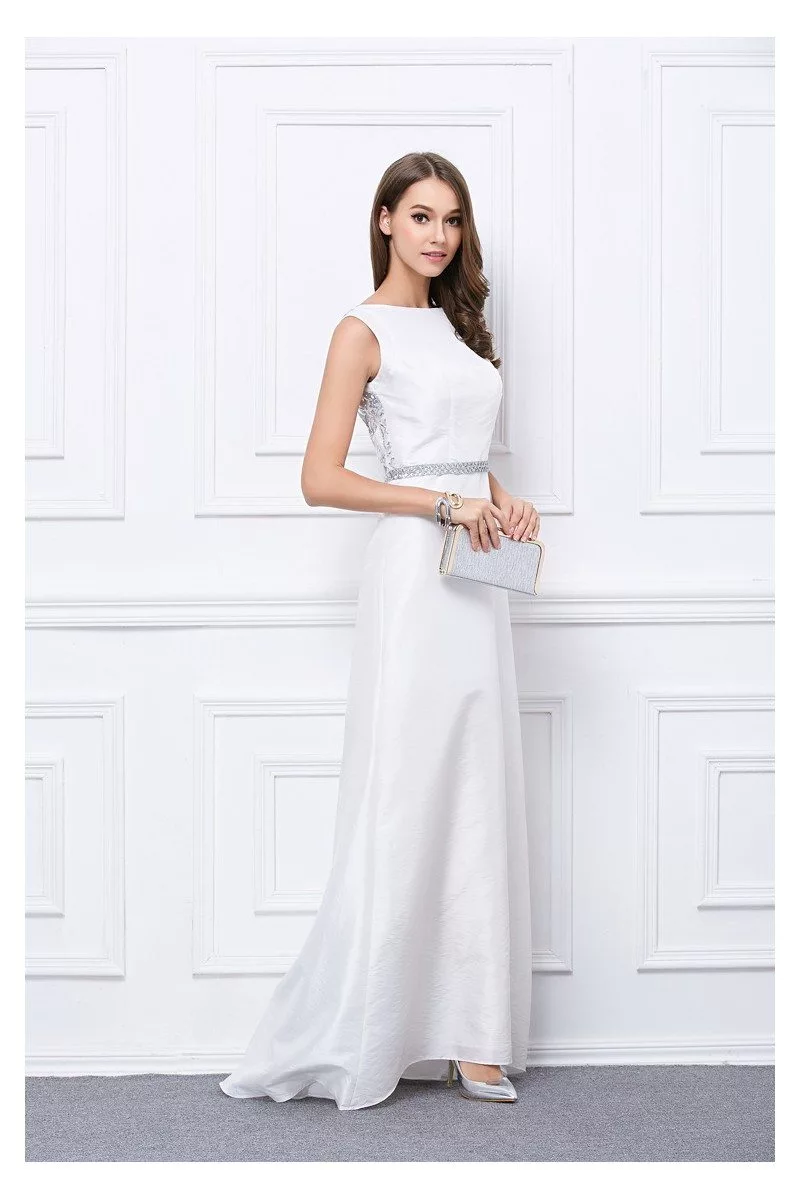 White Taffeta Sequins Formal Evening Dress - $92 #CK459 - SheProm.com