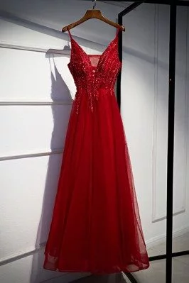 Beaded Slim Long Prom Dress With Illusion Vneck Straps - MYS79037