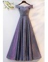 Ombre Blue Purple Long Aline Prom Dress With Off Shoulder - MYS68025