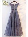 Ombre Blue Purple Long Aline Prom Dress With Off Shoulder - MYS68025