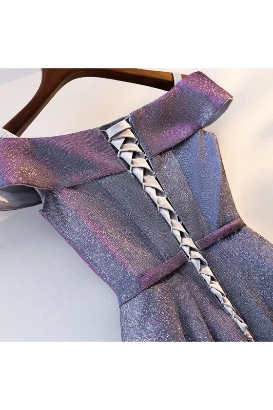 Ombre Blue Purple Long Aline Prom Dress With Off Shoulder - $120.9816  #MYS68025 - SheProm.com