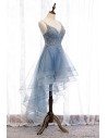 Blue Ruffles High Low Prom Dress With Sequined Lace - MYS79014