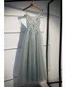 Special Grey Tulle Long Prom Dress Aline With Straps - MYS79041