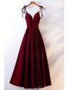 Formal Party Burgundy Long Velvet Dress Vneck With Straps - MYS68059