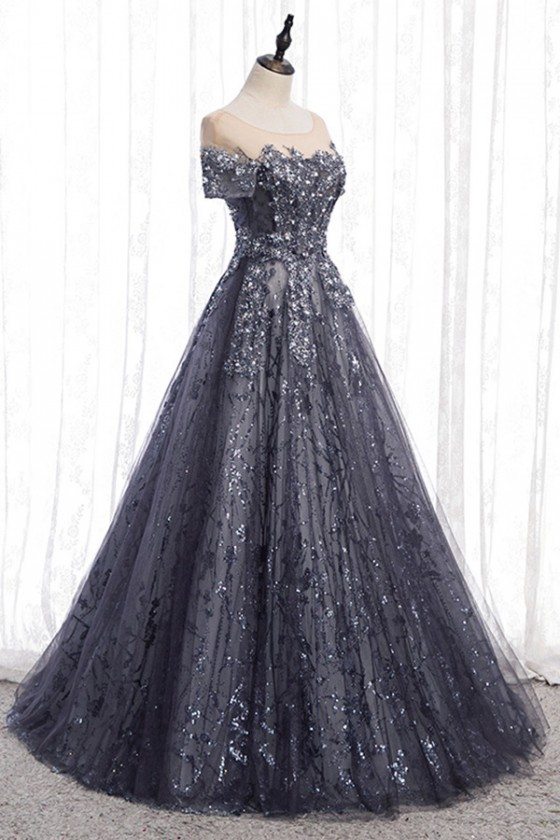 grey purple prom dress