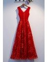Burgundy Long Red Prom Dress Vneck With Lace - MYS69017