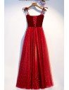 Simple Two Tone Red Tulle Long Party Dress With Straps - MYS68079