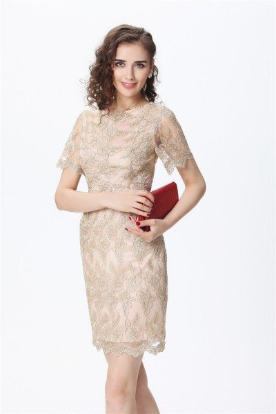 Sheath Champagne Embroidery Cocktail Dress - $85 #DK185 - SheProm.com
