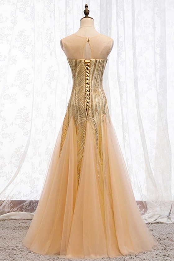 Sparkly Long Gold Tulle Prom Dress With Keyhold Back - $120.9816 #MYS69099 - SheProm.com Sparkly Long Gold Tulle Prom Dress With Keyhold Back - $120.9816 #MYS69099 - SheProm.com