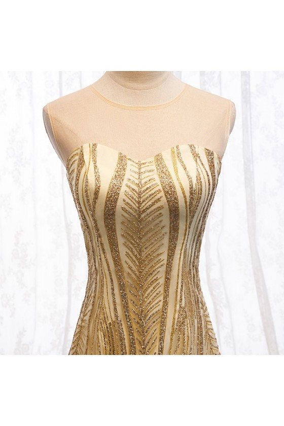 Sparkly Long Gold Tulle Prom Dress With Keyhold Back - $120.9816 #MYS69099  - SheProm.com