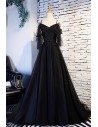 Beaded Lace Long Black Formal Prom Dress With Train - MYS68047