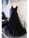 Beaded Lace Long Black Formal Prom Dress With Train - MYS68047