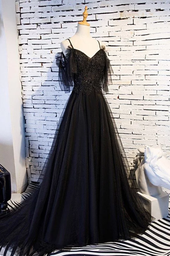 Beaded Lace Long Black Formal Prom Dress With Train - $136.98 #MYS68047 ...
