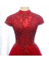 Burgundy Long Tulle Aline Formal Party Dress With Beaded Top - MYS69057