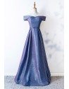 Off Shoulder Blue Aline Party Dress With Metallic Materials - MYS68022