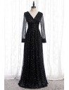 Fatasy Bling Sequins Vneck Evening Dress With Illusion Long Sleeves - MYS78079