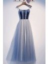 Blue Sequins Top Tulle Aline Prom Dress With Straps - MYS69087