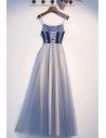 Blue Sequins Top Tulle Aline Prom Dress With Straps - MYS69087