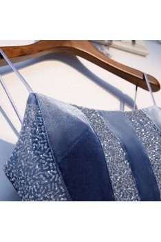 Blue Sequins Top Tulle Aline Prom Dress With Straps - MYS69087