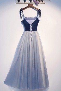 Blue Tulle Long Prom Dress With Straps - MYS69088