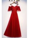 Cute Aline Lace Long Party Dress Burgundy Red - MYS69046