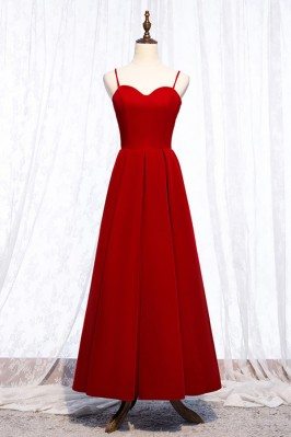 Burgundy Ankle Length Simple Party Dress With Spaghetti Straps - MYS69004