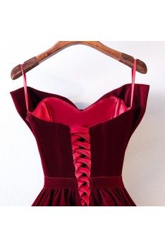 Cute Big Bow Burgundy Long Velvet Party Dress Strapless - MYS68060
