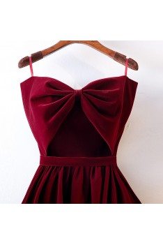 Cute Big Bow Burgundy Long Velvet Party Dress Strapless - MYS68060