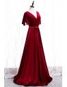 Elegant Long Velvet Evening Dress Vneck With Sleeves - MYS78036