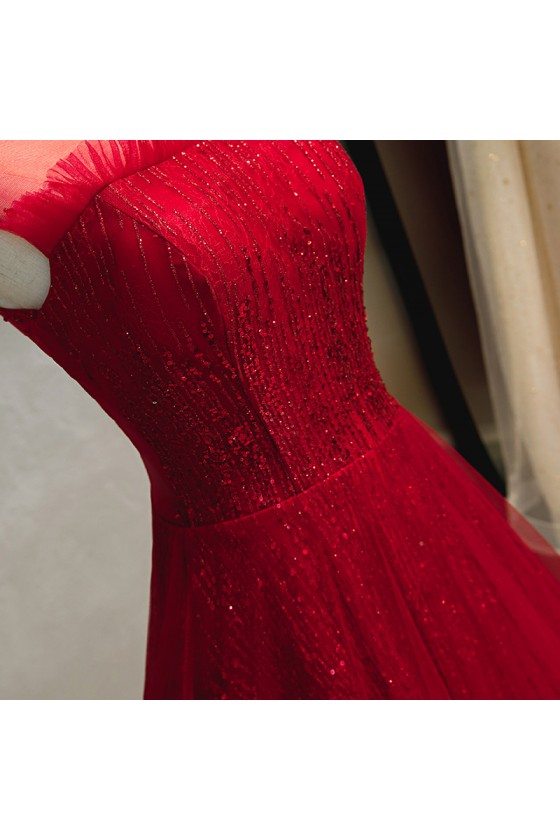 Illusion Neck Long Chiffon Dresses with Beaded Peacock