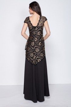 Black Lace Cap Sleeve Long Party Dress - CK352
