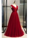 Beaded Vneck Long Prom Dress Burgundy With Sequins - MYS79032