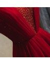 Beaded Vneck Long Prom Dress Burgundy With Sequins - MYS79032