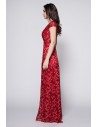 Burgundy Lace Cap Sleeve Formal Dress - CK383