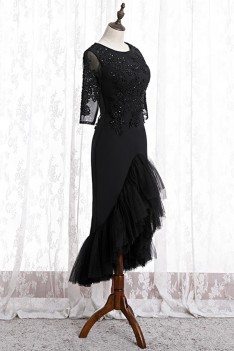 Fitted Mermaid Black Formal Dress With Beaded Lace - MYS78039