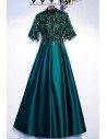 Green Formal Long Evening Party Dress With Sequins Sleeves - MYS69084