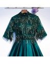 Green Formal Long Evening Party Dress With Sequins Sleeves - MYS69084