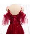 Beaded Long Tulle Burgundy Prom Party Dress - MYS67020