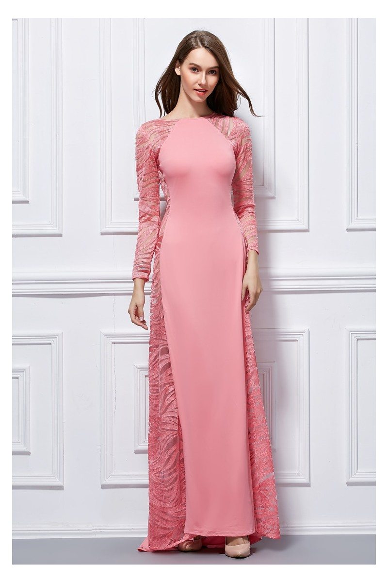 Fitted Long Sleeve See-through Formal Dress - $126 #CK427 - SheProm.com