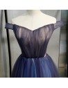 Navy Blue Long Tulle Prom Dress Off Shoulder With Laceup - MYS78011